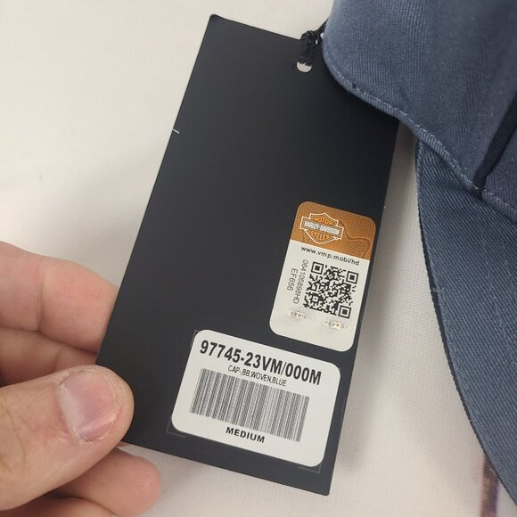 Harley Davidson Motor Cycle Fitted Hat Size 7 1/4" Woven Blue NWT - Picture 2 of 8